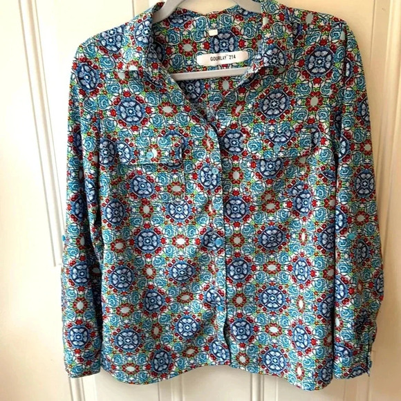 Gourlay 214 Women’s Blouse, Geometricric patterns Sz M Button down 70’s style - Picture 1 of 5